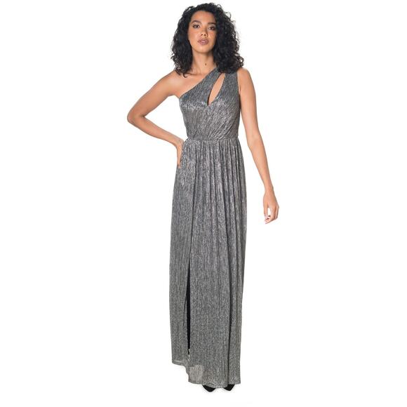 Dress the Population Small Silver Kienna One Shoulder Metallic Sleeveless Gown - Picture 1 of 7